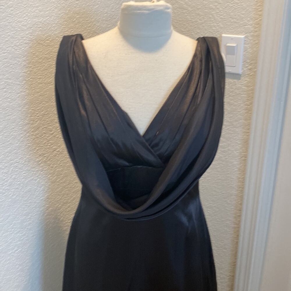 Belsoie Black Satin Maxi Bridesmaid Dress EUC Sz 14 Sleeveless Polyester - Picture 2 of 14